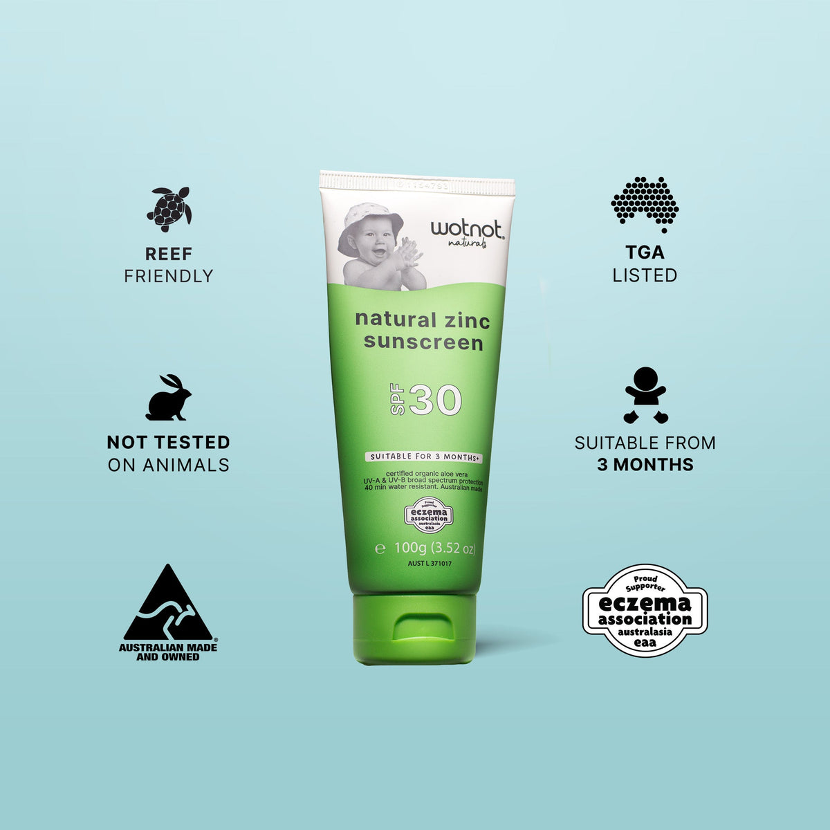Wotnot Natural Zinc Sunscreen SPF 30 Suitable For 3 Months+ 100g – additional image 8