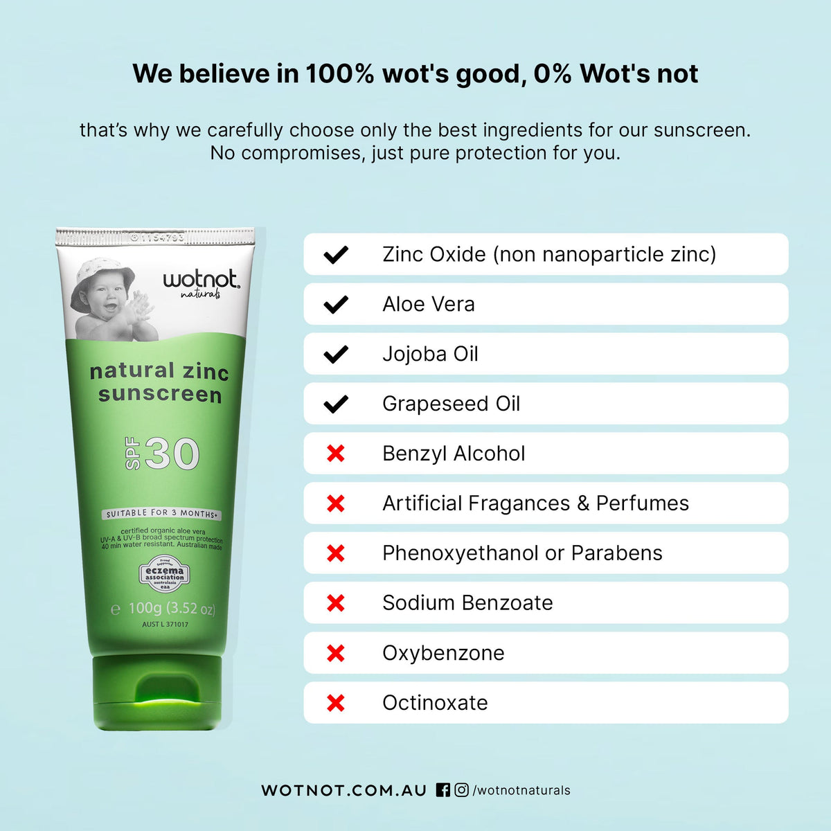 Wotnot Natural Zinc Sunscreen SPF 30 Suitable For 3 Months+ 100g – additional image 3