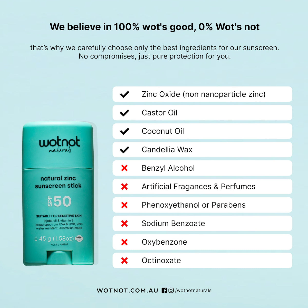 Wotnot Natural Zinc Sunscreen Stick SPF 50 45g – additional image 3