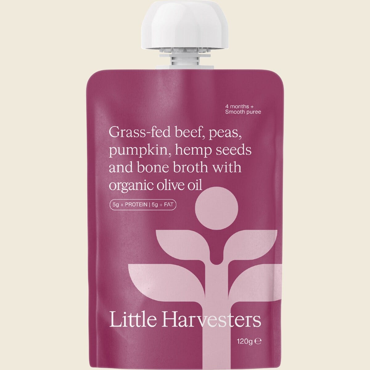 Little Harvesters Grass-fed Beef, Peas, Pumpkin,Hemp Seeds & Bone Broth 120g
