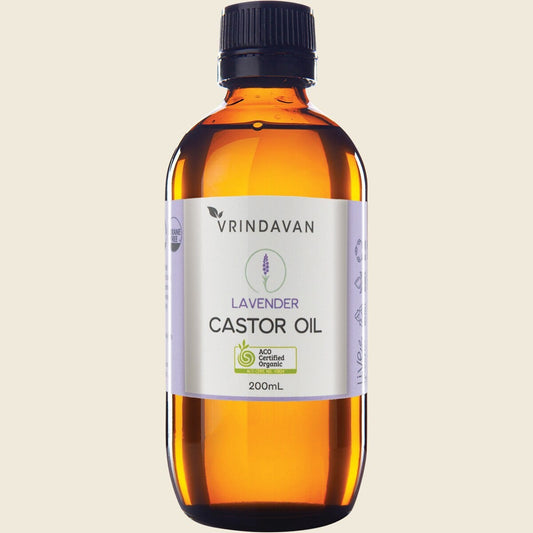 Vrindavan Castor Oil and Lavender Amber Glass Bottle 200ml